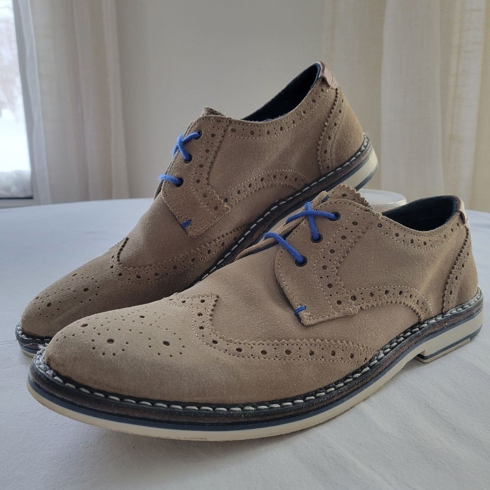 Ted Baker London Reith 2 Wingtip Oxford Gray Suede Mens Dress Shoes 13